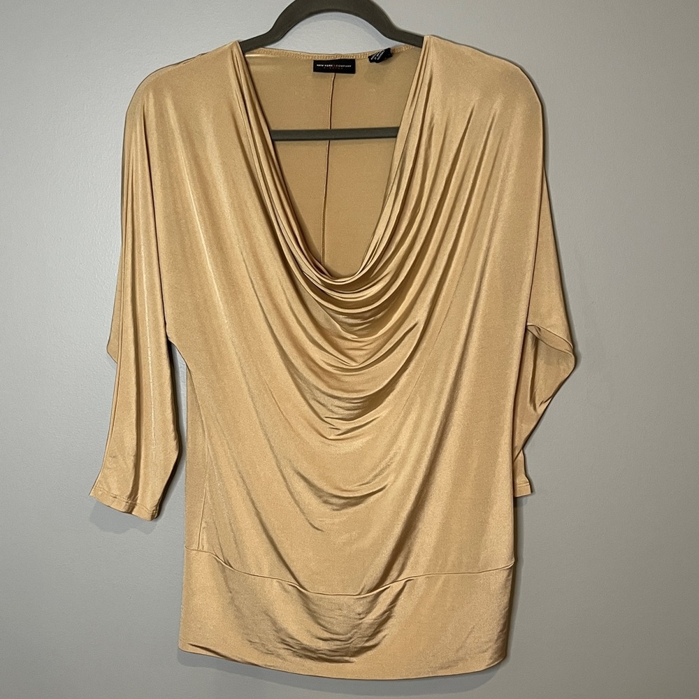 New York & Company Gold V-Neck Blouse